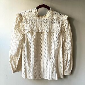 Madewell Ivory Eyelet Mockneck Top - XS
